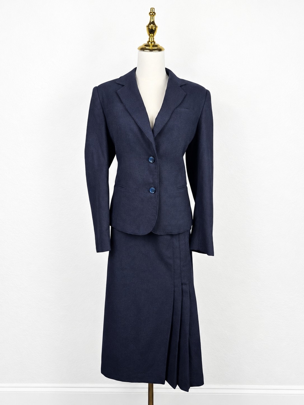 Vintage 90s David Benjamin Navy Wool Blend Skirt Suit Pleated Academia 15/16